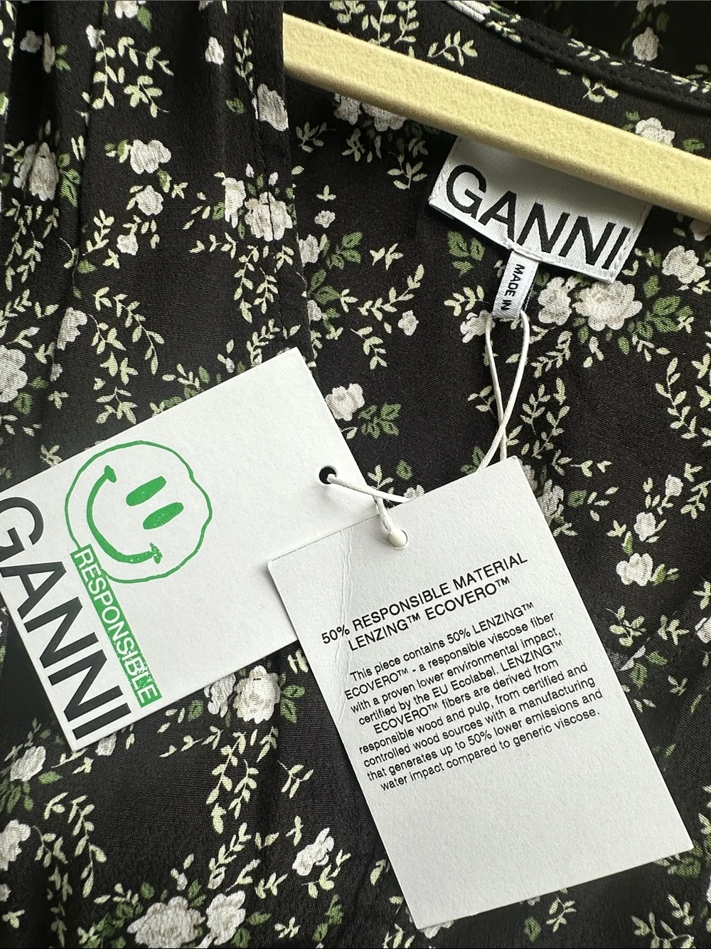 Ganni Black and White Floral Mini Dress - Picture 4 of 8